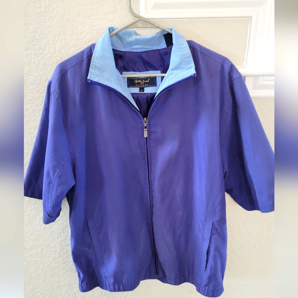 BOBBY JONES MEN's FULL Zip BLUE SILk LINED GOLF RAIN JACKET/ Short Sleeves/ Med.